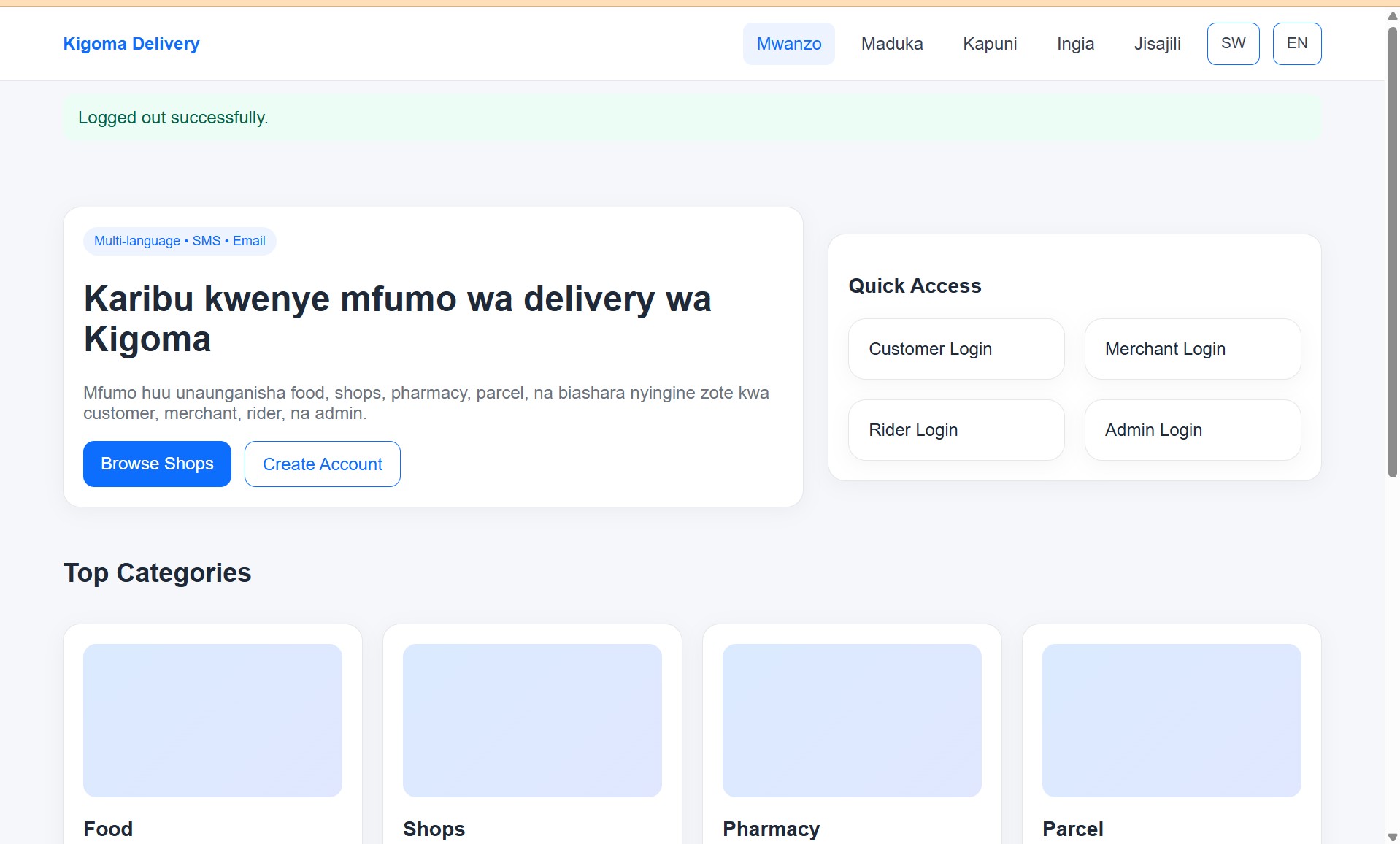 Kigoma Delivery Platform)
